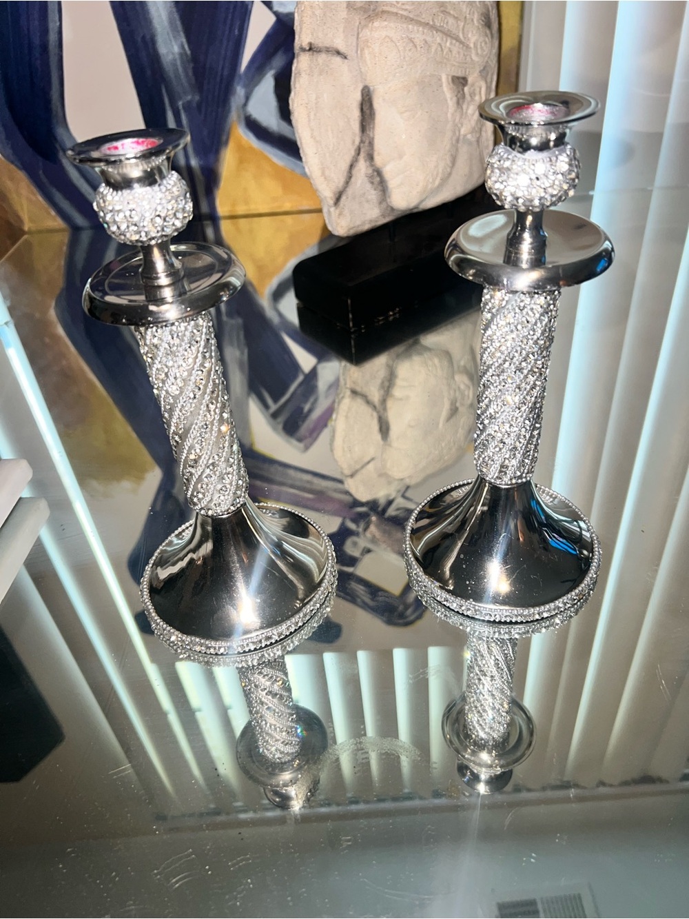 Nanette Lepore silver-plated candle holders decorated with rhinestones